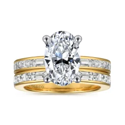 Hot Gabriel & Co. Jonah - 14K White-Yellow Gold Channel Set Baguette Oval Diamond Engagement Ring
