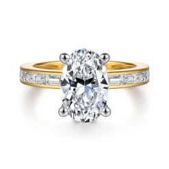 Hot Gabriel & Co. Jonah - 14K White-Yellow Gold Channel Set Baguette Oval Diamond Engagement Ring