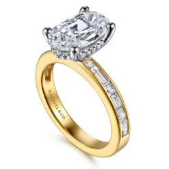 Hot Gabriel & Co. Jonah - 14K White-Yellow Gold Channel Set Baguette Oval Diamond Engagement Ring