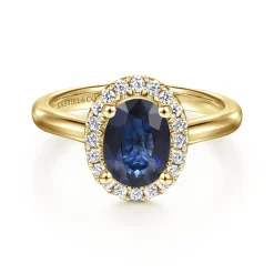 Hot Gabriel & Co. Jordana - 14K Yellow Gold Oval Halo Sapphire and Diamond Engagement Ring