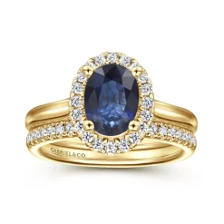 Hot Gabriel & Co. Jordana - 14K Yellow Gold Oval Halo Sapphire and Diamond Engagement Ring