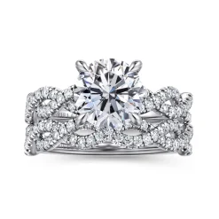 New Gabriel & Co. Josefina - 14K White Gold Twisted Round Diamond Engagement Ring