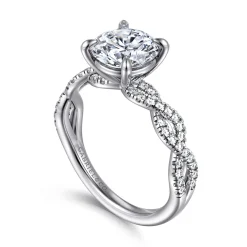 New Gabriel & Co. Josefina - 14K White Gold Twisted Round Diamond Engagement Ring