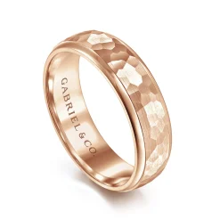 Best Gabriel & Co. Joshua - 14K Rose Gold 6mm - Hammered Finish Men's Wedding Band