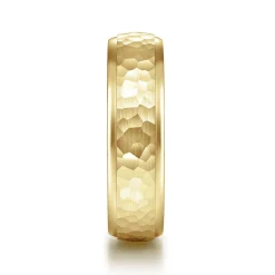 New Gabriel & Co. Joshua - 14K Yellow Gold 6mm - Hammered Finish Men's Wedding Band
