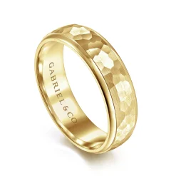 New Gabriel & Co. Joshua - 14K Yellow Gold 6mm - Hammered Finish Men's Wedding Band