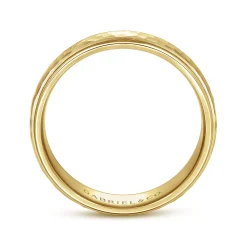 New Gabriel & Co. Joshua - 14K Yellow Gold 6mm - Hammered Finish Men's Wedding Band