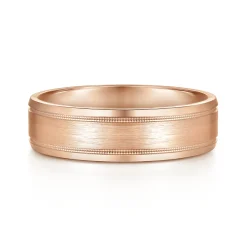 Sale Gabriel & Co. Josiah - 14K Rose Gold 6mm - Satin Polish Center and Milgrain Edge Men's Wedding Band