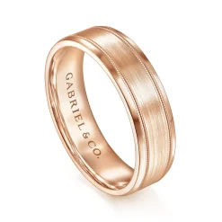 Sale Gabriel & Co. Josiah - 14K Rose Gold 6mm - Satin Polish Center and Milgrain Edge Men's Wedding Band