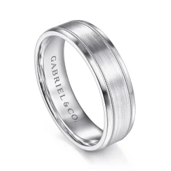 Hot Gabriel & Co. Josiah - 14K White Gold 6mm - Satin Polish Center and Milgrain Edge Men's Wedding Band