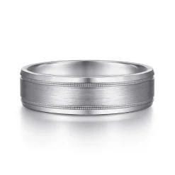 Hot Gabriel & Co. Josiah - 14K White Gold 6mm - Satin Polish Center and Milgrain Edge Men's Wedding Band