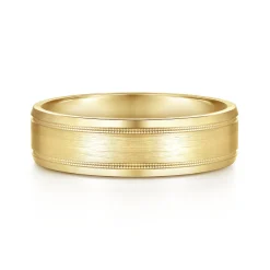 Outlet Gabriel & Co. Josiah - 14K Yellow Gold 6mm - Satin Polish Center and Milgrain Edge Men's Wedding Band