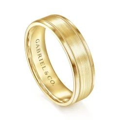 Outlet Gabriel & Co. Josiah - 14K Yellow Gold 6mm - Satin Polish Center and Milgrain Edge Men's Wedding Band