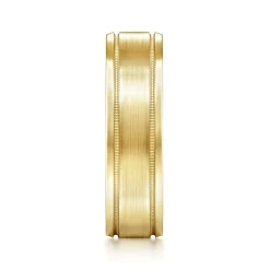 Outlet Gabriel & Co. Josiah - 14K Yellow Gold 6mm - Satin Polish Center and Milgrain Edge Men's Wedding Band