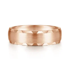 Clearance Gabriel & Co. Julian - 14K Rose Gold 6mm - Satin Finish Men's Wedding Band with Carved Edge