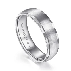 Online Gabriel & Co. Julian - 14K White Gold 6mm - Satin Finish Men's Wedding Band with Carved Edge