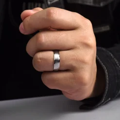 Online Gabriel & Co. Julian - 14K White Gold 6mm - Satin Finish Men's Wedding Band with Carved Edge