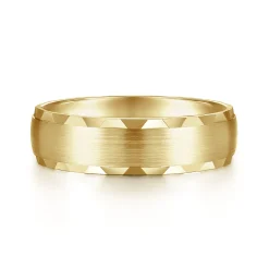 Discount Gabriel & Co. Julian - 14K Yellow Gold 6mm - Satin Finish Men's Wedding Band with Carved Edge