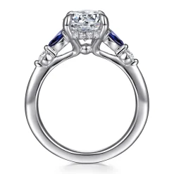 Clearance Gabriel & Co. Kallie - 14K White Gold Round Diamond and Sapphire Engagement Ring