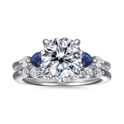 Clearance Gabriel & Co. Kallie - 14K White Gold Round Diamond and Sapphire Engagement Ring