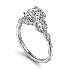 Gabriel & Co. Katriane - Vintage Inspired 14K White Gold Oval Halo Diamond Engagement Ring