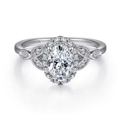 Gabriel & Co. Katriane - Vintage Inspired 14K White Gold Oval Halo Diamond Engagement Ring