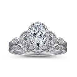Gabriel & Co. Katriane - Vintage Inspired 14K White Gold Oval Halo Diamond Engagement Ring