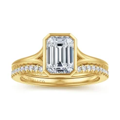 Sale Gabriel & Co. Kaya - 14K Yellow Gold Bezel Set Emerald Cut Solitaire Diamond Engagement Ring