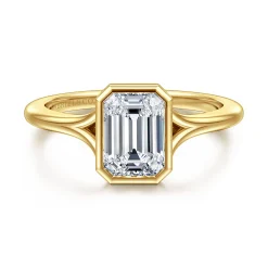 Sale Gabriel & Co. Kaya - 14K Yellow Gold Bezel Set Emerald Cut Solitaire Diamond Engagement Ring