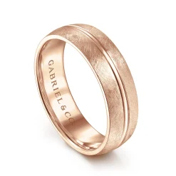 Discount Gabriel & Co. Kayden - 14K Rose Gold 6mm - Brushed Diamond Cut Men's Wedding Band