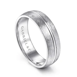 Outlet Gabriel & Co. Kayden - 14K White Gold 6mm - Brushed Diamond Cut Men's Wedding Band