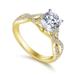 Gabriel & Co. Kayla - 14K White-Yellow Gold Twisted Round Diamond Engagement Ring