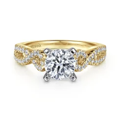 Gabriel & Co. Kayla - 14K White-Yellow Gold Twisted Round Diamond Engagement Ring