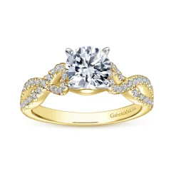 Gabriel & Co. Kayla - 14K White-Yellow Gold Twisted Round Diamond Engagement Ring