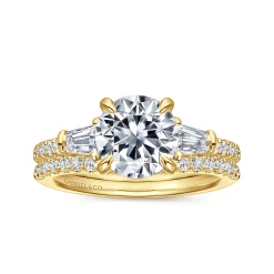 New Gabriel & Co. Kendal - 14K Yellow Gold Round Three Stone Diamond Engagement Ring