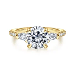 New Gabriel & Co. Kendal - 14K Yellow Gold Round Three Stone Diamond Engagement Ring