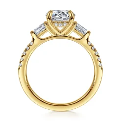 New Gabriel & Co. Kendal - 14K Yellow Gold Round Three Stone Diamond Engagement Ring