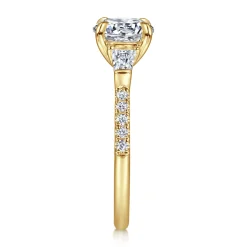 New Gabriel & Co. Kendal - 14K Yellow Gold Round Three Stone Diamond Engagement Ring