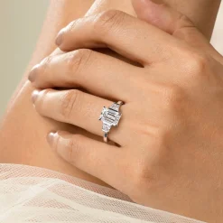 Hot Gabriel & Co. Kenia - 14K White Gold Emerald Cut Three Stone Diamond Engagement Ring