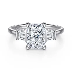 Best Gabriel & Co. Kenia - 14K White Gold Radiant Cut Three Stone Diamond Engagement Ring