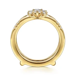 Best Gabriel & Co. Kiara - 14K Yellow Gold Prong set Pear and Round Diamond Ring Enhancer - 0.5 ct