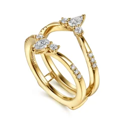 Best Gabriel & Co. Kiara - 14K Yellow Gold Prong set Pear and Round Diamond Ring Enhancer - 0.5 ct