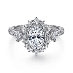 Online Gabriel & Co. Kinsley - Vintage Inspired 14K White Gold Fancy Halo Oval Diamond Engagement Ring