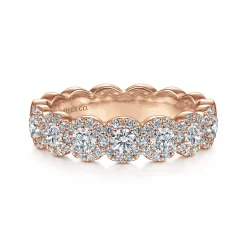 Clearance Gabriel & Co. Kios - 14K Rose Gold Round Diamond Halo Anniversary Band - 0.95 ct
