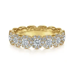 Outlet Gabriel & Co. Kios - 14K Yellow Gold Round Diamond Halo Anniversary Band - 0.95 ct