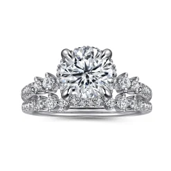 Hot Gabriel & Co. Kitty - 14K White Gold Round Hidden Halo Diamond Engagement Ring