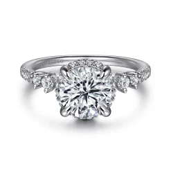 Hot Gabriel & Co. Kitty - 14K White Gold Round Hidden Halo Diamond Engagement Ring