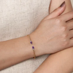 New Gabriel & Co. 14K Mix of White and Yellow Gold AM - Amethyst Bangle