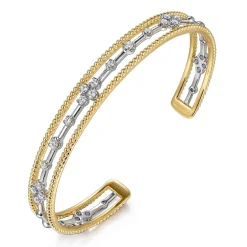 Best Gabriel & Co. 14K Mix of White and Yellow Gold Diamond Bangle