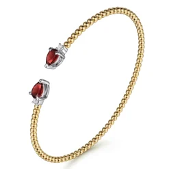 Gabriel & Co. 14K Mix of White and Yellow Gold Diamond and Garnet Bangle